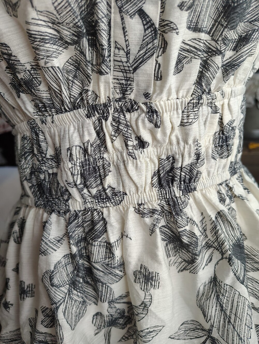 Mine Anthropologie White Summer Lightweight Black Toile Floral Blouse Size Large - Picture 4 of 11